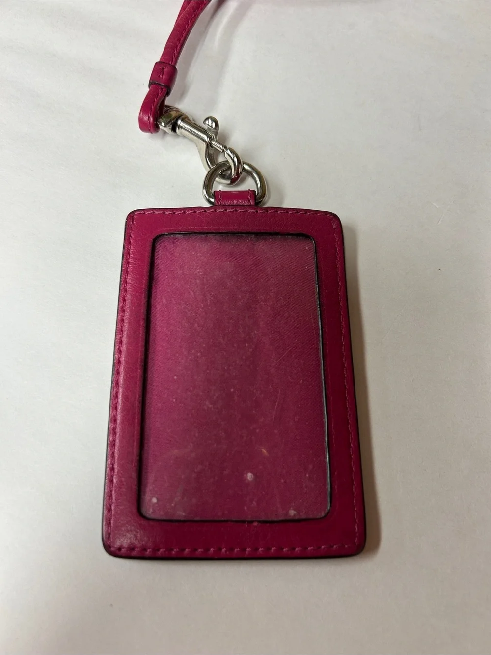 Coach Pink Leather Lanyard Card Holder with Silver Hardware